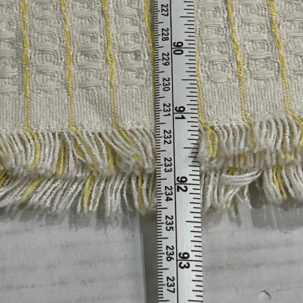 Rachel Ashwell Farmhouse Blanket‎ Throw Yellow Cream Striped Fringe Queen